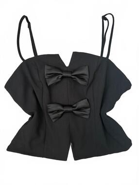 Future Collective Black Sleeveless Top with Bow Detail Size M #elegant #coquette